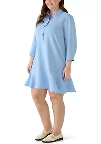Plus 3/4 Sleeve Ruffle Hem Mini Dress