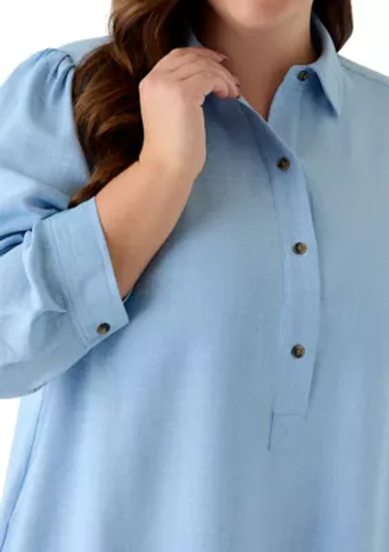 Plus 3/4 Sleeve Ruffle Hem Mini Dress