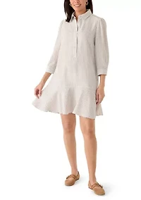 Women's Seersucker Long Sleeve Ruffle Mini Dress