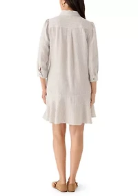 Women's Seersucker Long Sleeve Ruffle Mini Dress