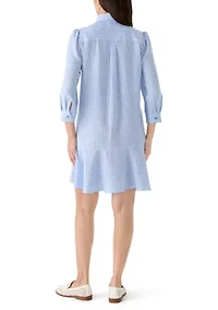 Women's Seersucker Long Sleeve Ruffle Mini Dress