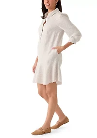Women's Seersucker Long Sleeve Ruffle Mini Dress