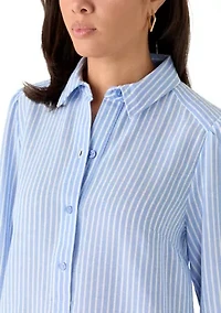 Women's Seersucker Long Sleeve Ruffle Mini Dress