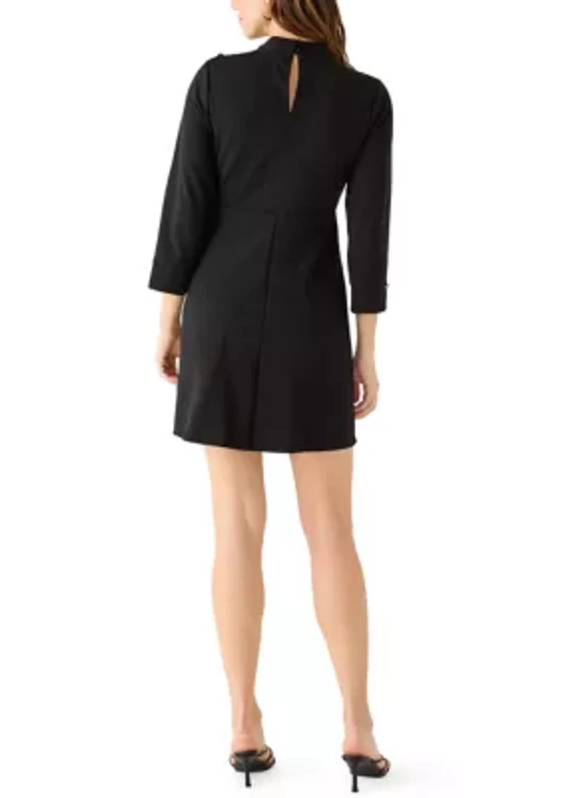 Women's 3/4 Sleeve Mock Neck A-Line Mini Dress