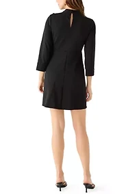 Women's 3/4 Sleeve Mock Neck A-Line Mini Dress