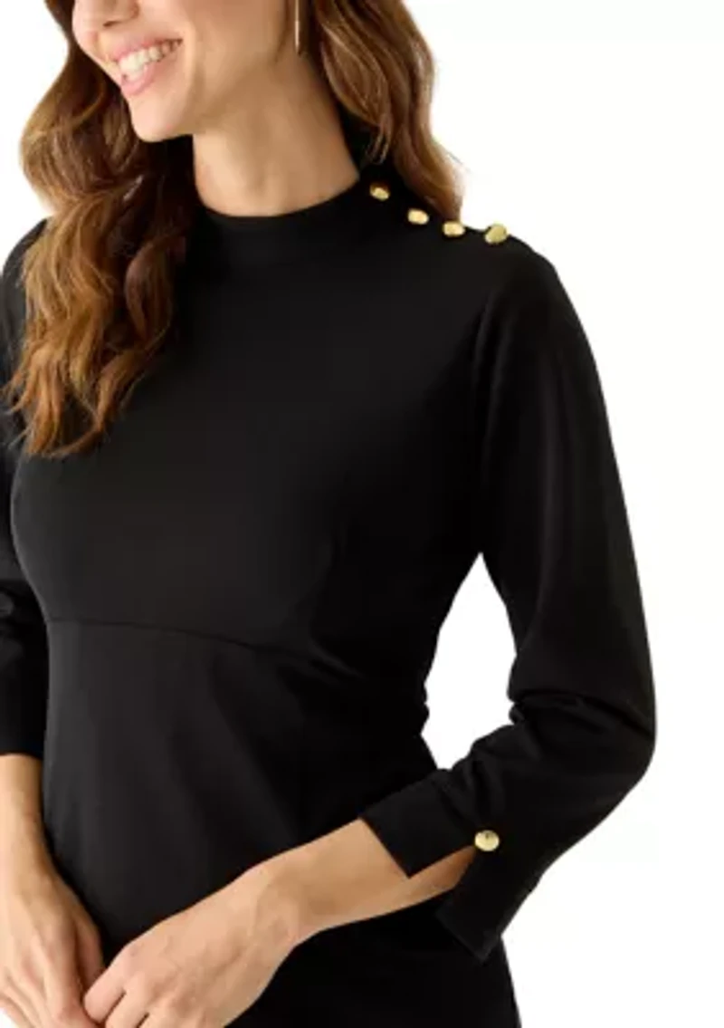 Women's 3/4 Sleeve Mock Neck A-Line Mini Dress