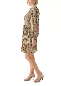 Women's Blouson Sleeve Printed Ruffle Collar Dress