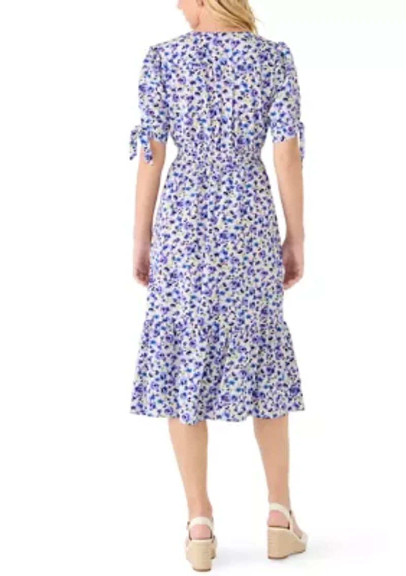 Women's Button Front Floral Midi Dress