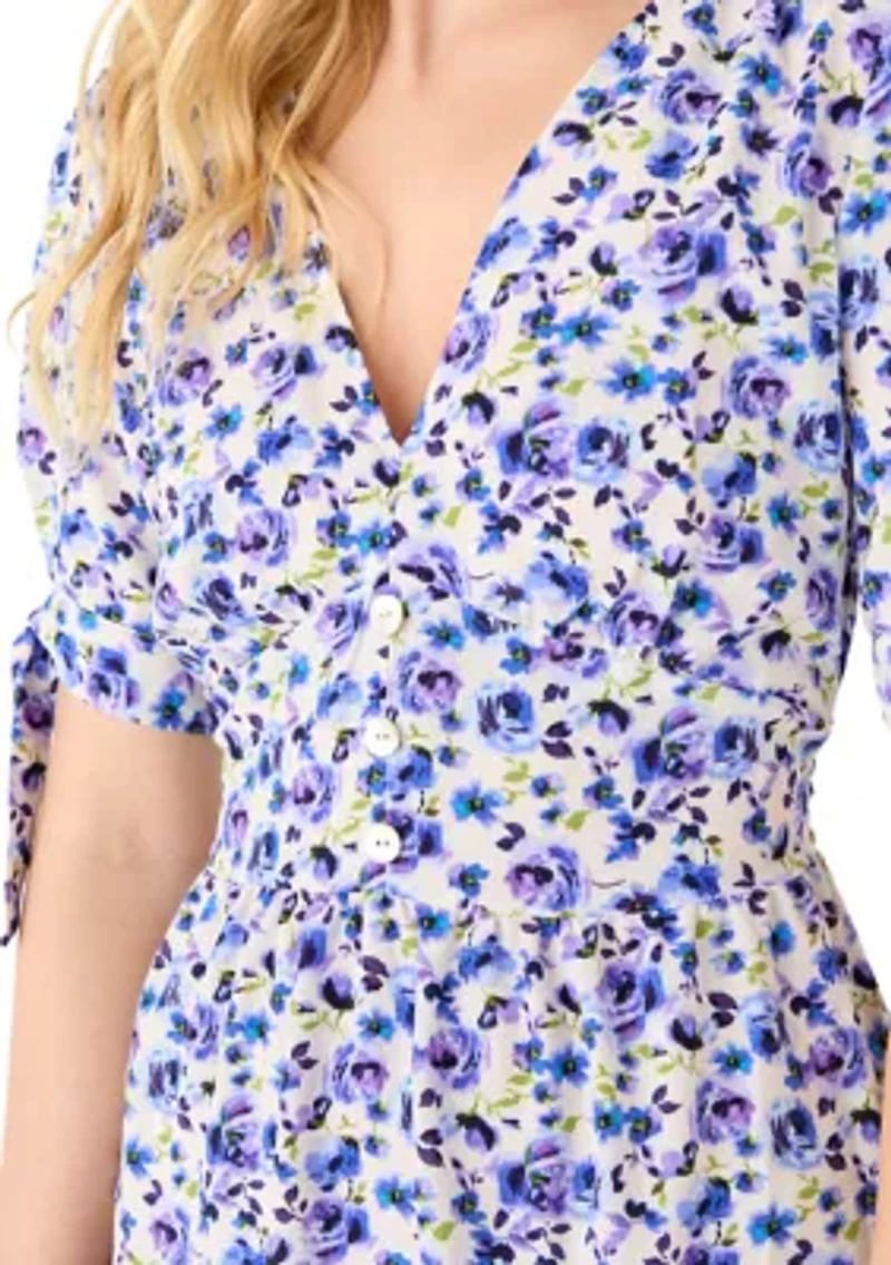 Women's Button Front Floral Midi Dress