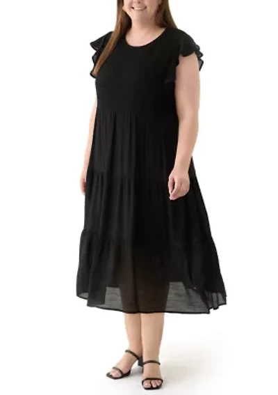 Plus Flutter Sleeve Smocked Fit and Flare Dress