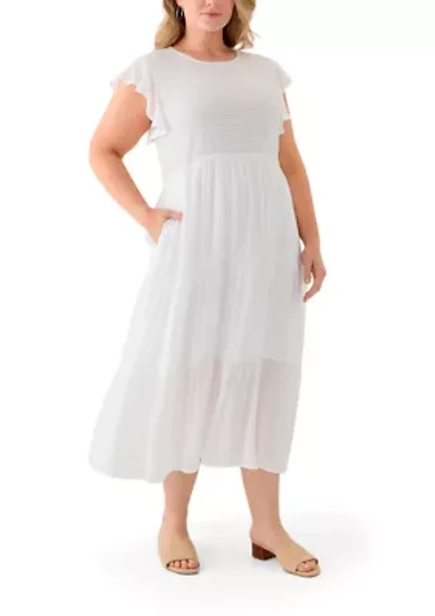 Plus Flutter Sleeve Smocked Fit and Flare Dress