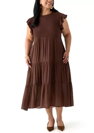 Plus Flutter Sleeve Smocked Fit and Flare Dress