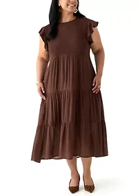 Plus Flutter Sleeve Smocked Fit and Flare Dress