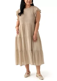 Plus Flutter Sleeve Smocked Fit and Flare Dress