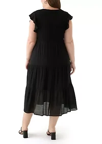 Plus Flutter Sleeve Smocked Fit and Flare Dress