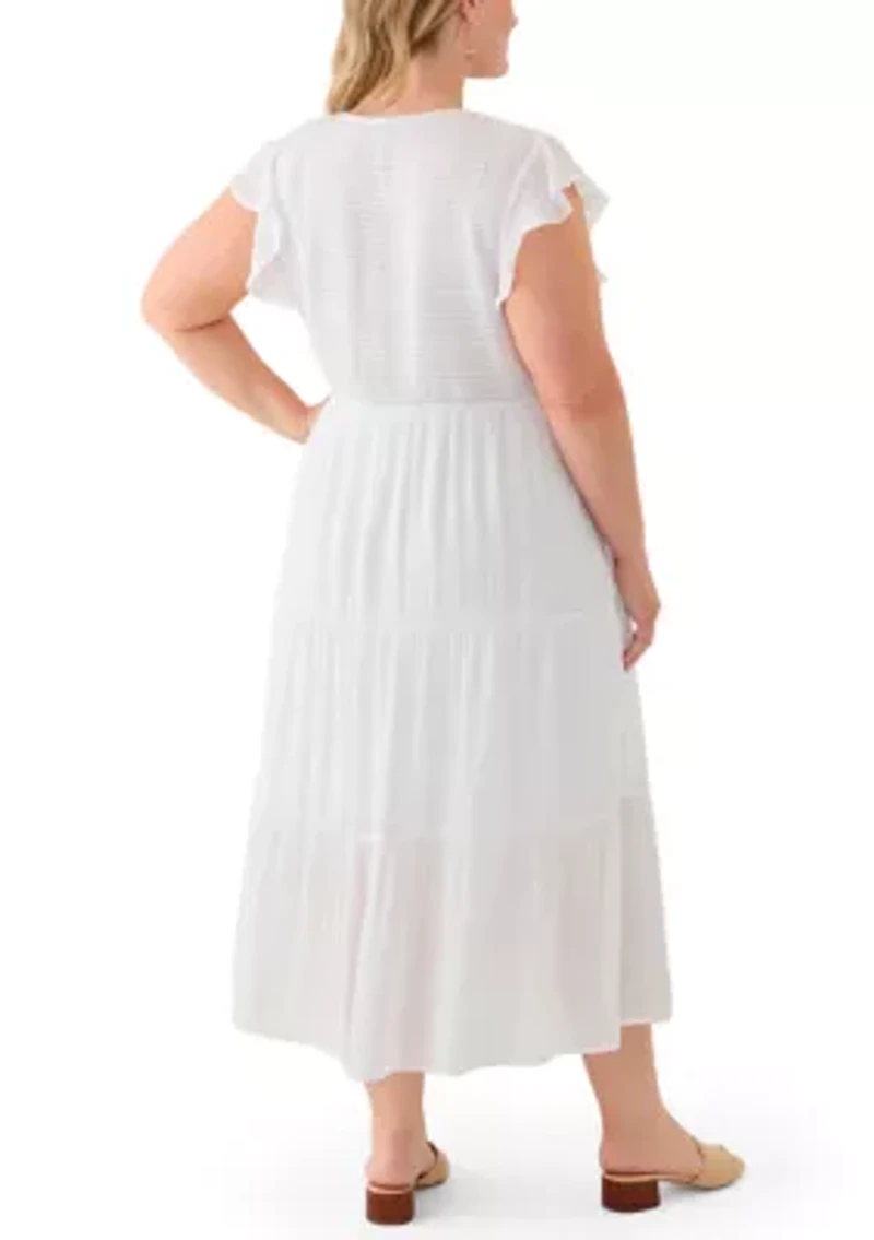 Plus Flutter Sleeve Smocked Fit and Flare Dress