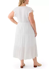 Plus Flutter Sleeve Smocked Fit and Flare Dress