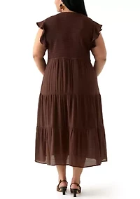 Plus Flutter Sleeve Smocked Fit and Flare Dress