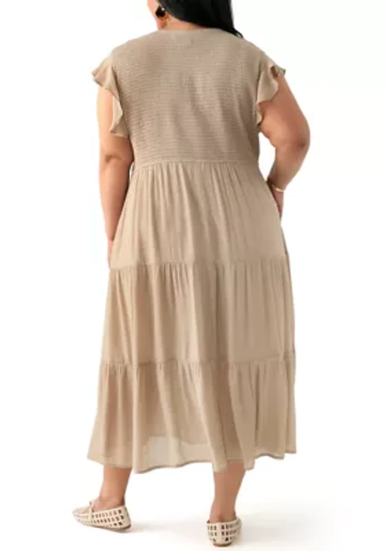 Plus Flutter Sleeve Smocked Fit and Flare Dress