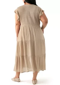 Plus Flutter Sleeve Smocked Fit and Flare Dress