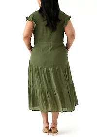 Plus Flutter Sleeve Smocked Fit and Flare Dress