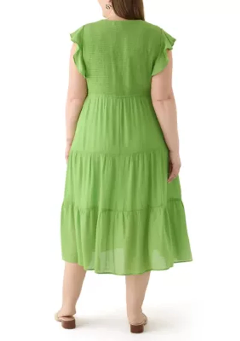 Plus Flutter Sleeve Smocked Fit and Flare Dress