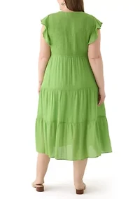 Plus Flutter Sleeve Smocked Fit and Flare Dress