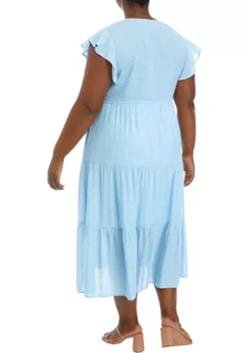Plus Flutter Sleeve Smocked Fit and Flare Dress