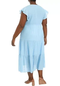 Plus Flutter Sleeve Smocked Fit and Flare Dress