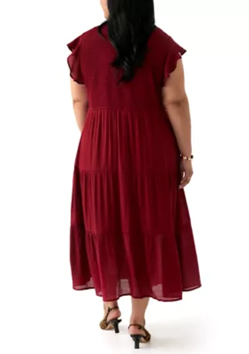 Plus Flutter Sleeve Smocked Fit and Flare Dress