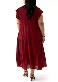 Plus Flutter Sleeve Smocked Fit and Flare Dress