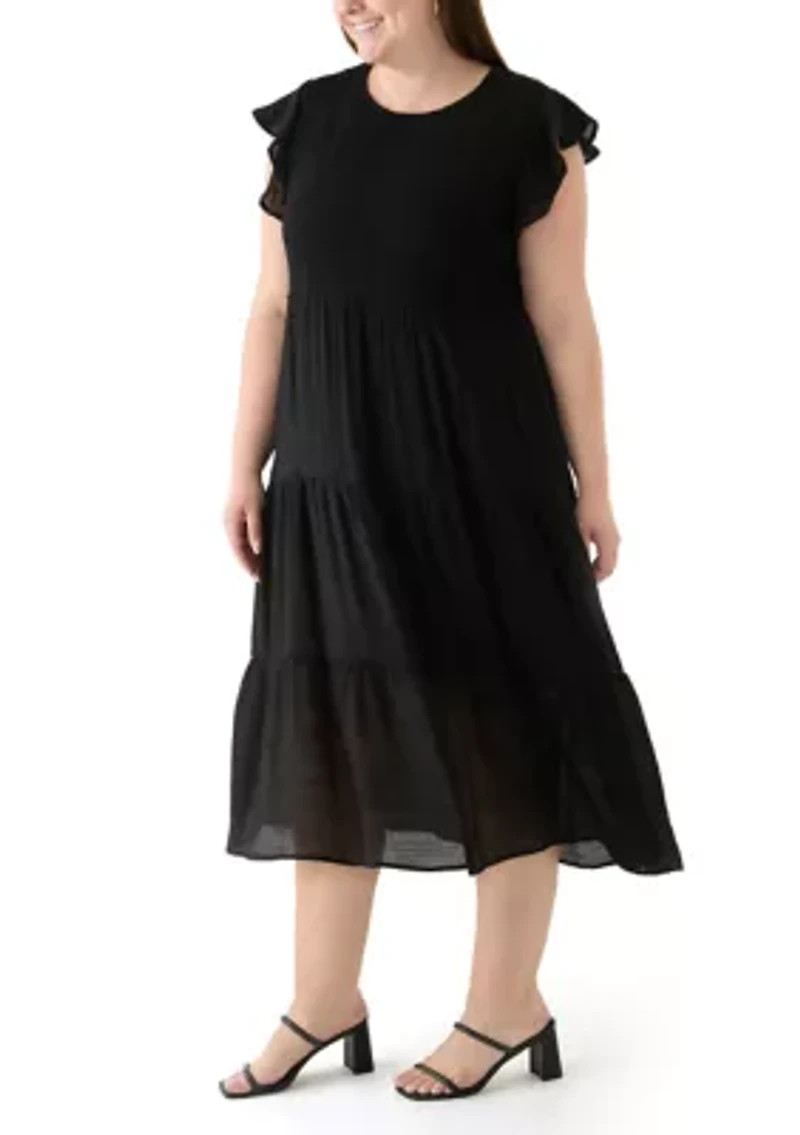 Plus Flutter Sleeve Smocked Fit and Flare Dress