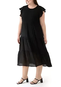 Plus Flutter Sleeve Smocked Fit and Flare Dress