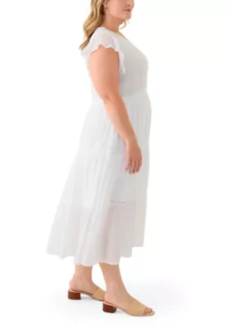 Plus Flutter Sleeve Smocked Fit and Flare Dress