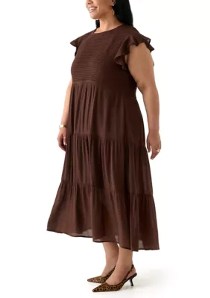 Plus Flutter Sleeve Smocked Fit and Flare Dress