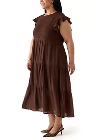 Plus Flutter Sleeve Smocked Fit and Flare Dress