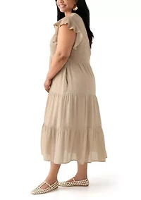 Plus Flutter Sleeve Smocked Fit and Flare Dress