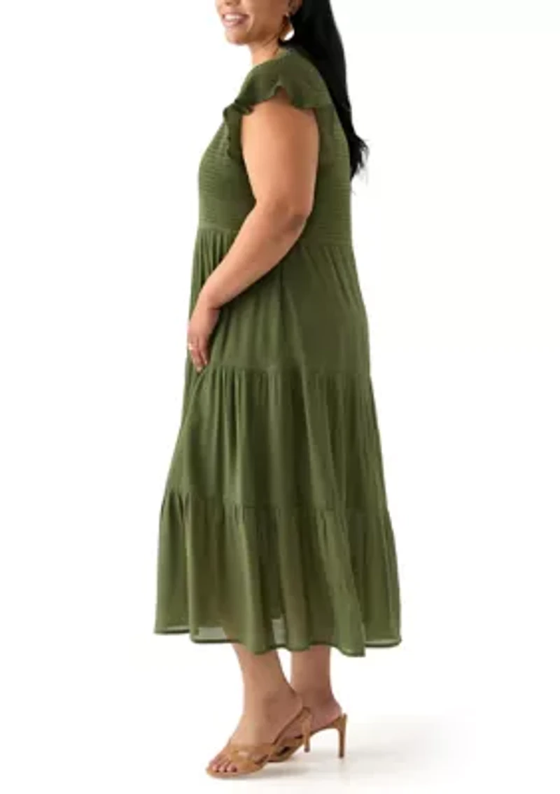 Plus Flutter Sleeve Smocked Fit and Flare Dress