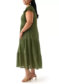 Plus Flutter Sleeve Smocked Fit and Flare Dress