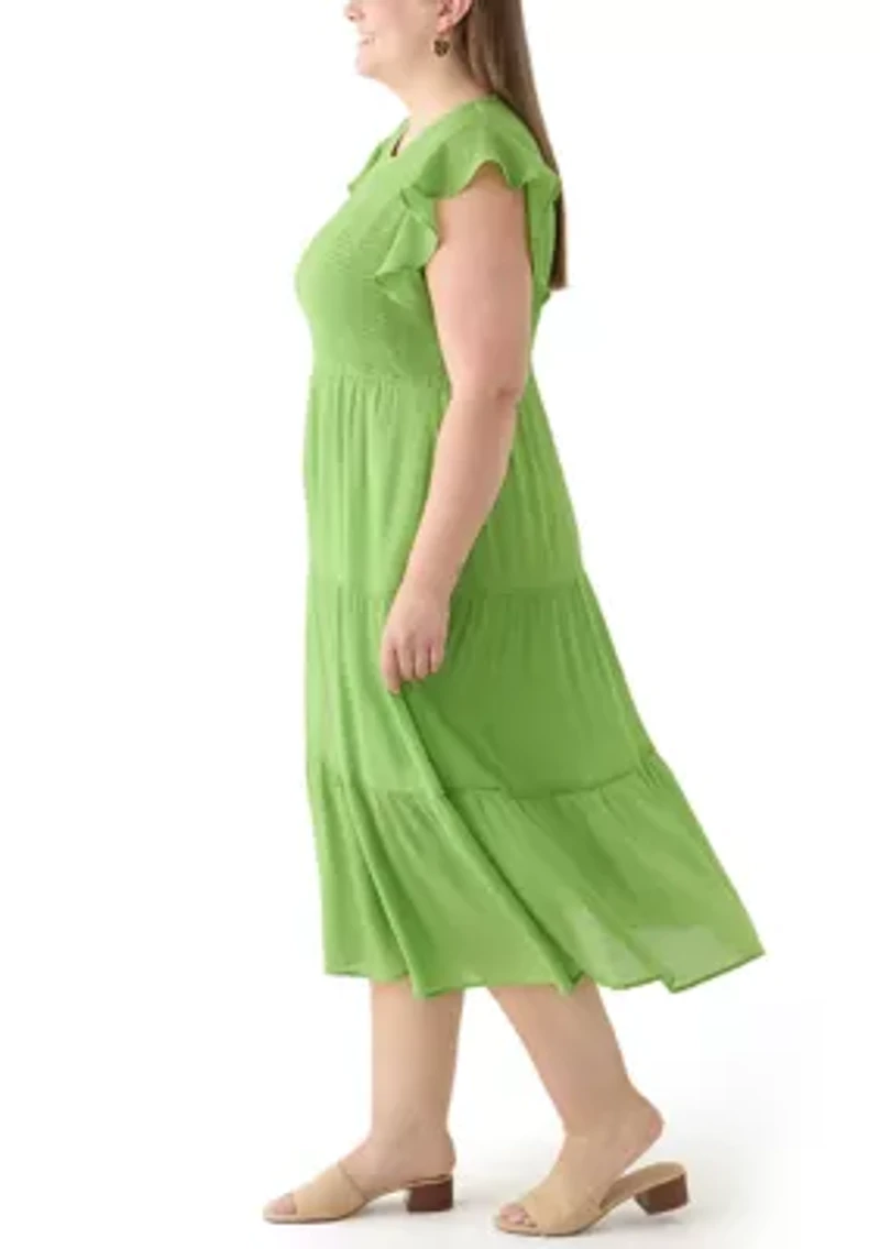 Plus Flutter Sleeve Smocked Fit and Flare Dress