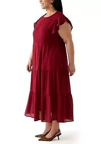 Plus Flutter Sleeve Smocked Fit and Flare Dress
