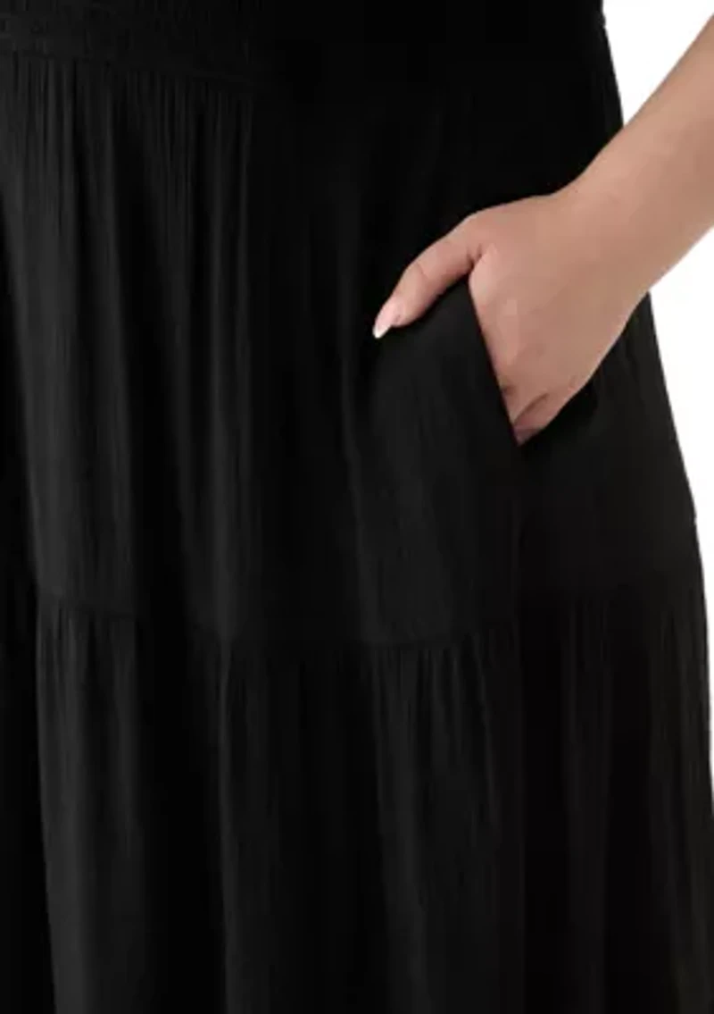 Plus Flutter Sleeve Smocked Fit and Flare Dress