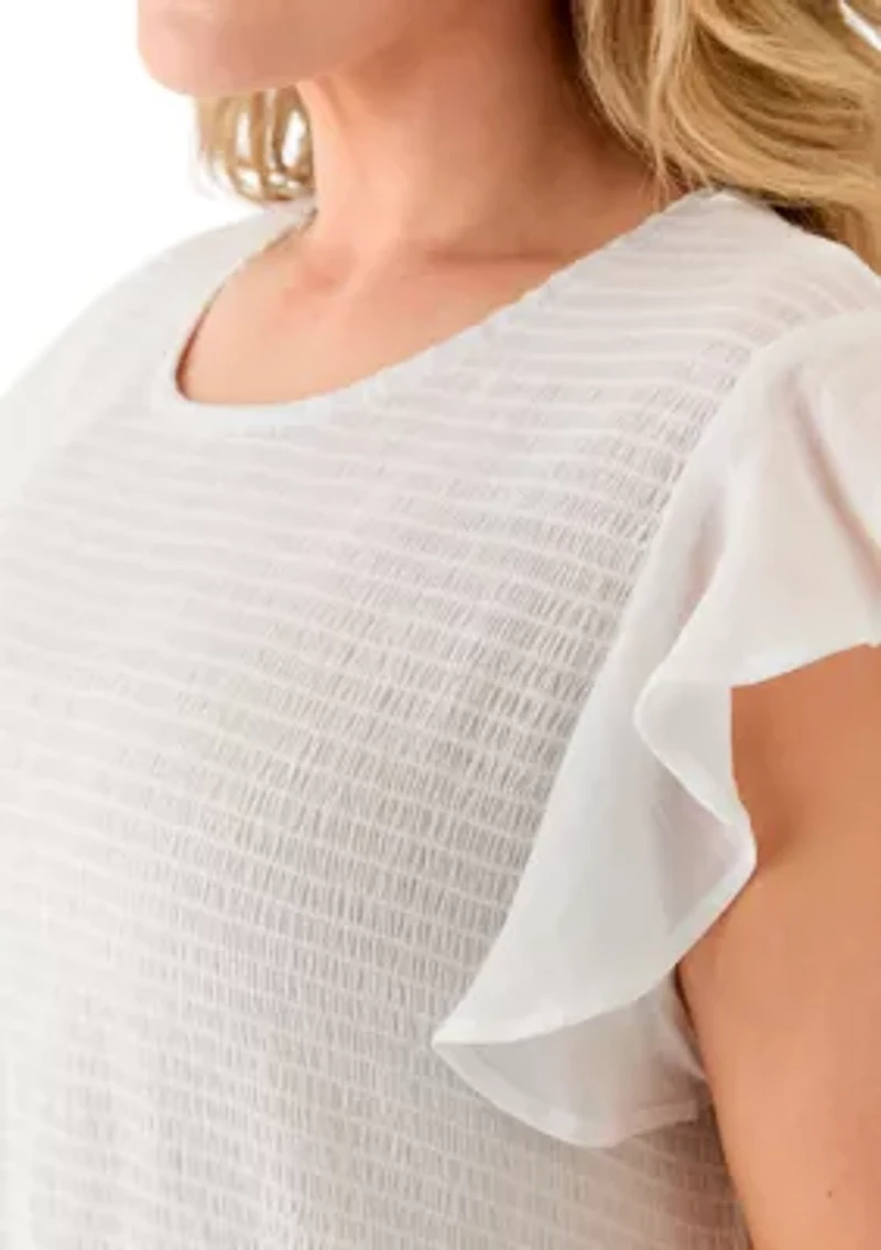 Plus Flutter Sleeve Smocked Fit and Flare Dress