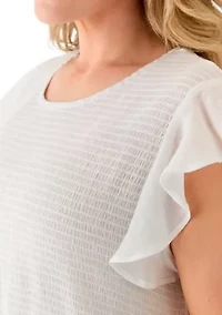 Plus Flutter Sleeve Smocked Fit and Flare Dress