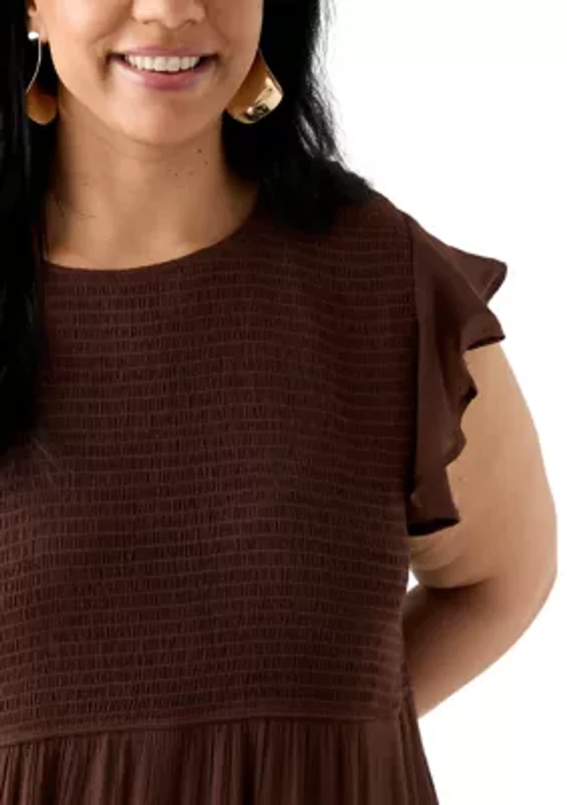 Plus Flutter Sleeve Smocked Fit and Flare Dress