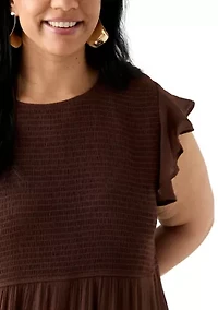 Plus Flutter Sleeve Smocked Fit and Flare Dress