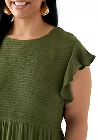 Plus Flutter Sleeve Smocked Fit and Flare Dress