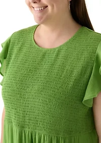 Plus Flutter Sleeve Smocked Fit and Flare Dress