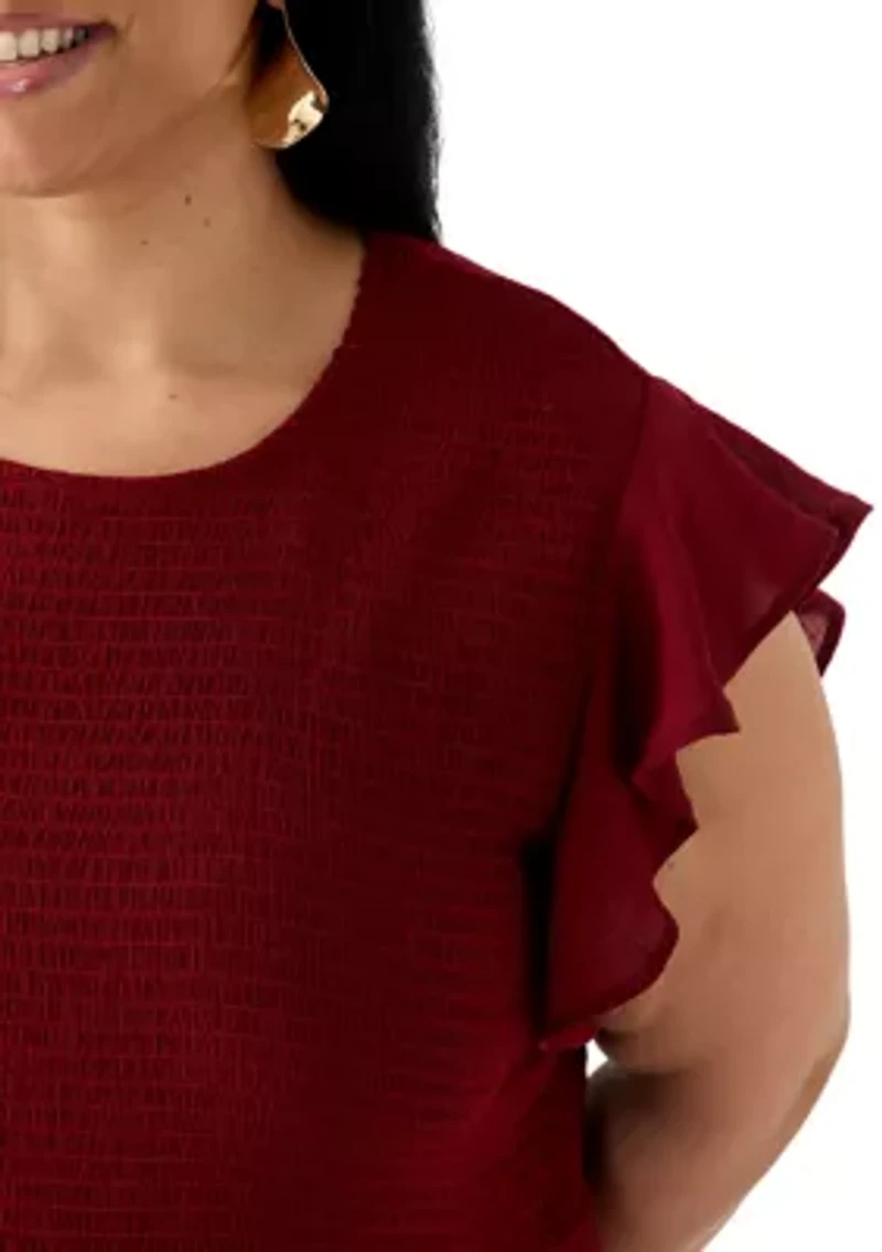 Plus Flutter Sleeve Smocked Fit and Flare Dress