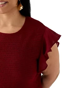 Plus Flutter Sleeve Smocked Fit and Flare Dress